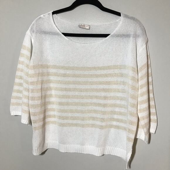 Suzy D London knit striped sweater dramatic sleeves beach coastal lightweight - Picture 1 of 10